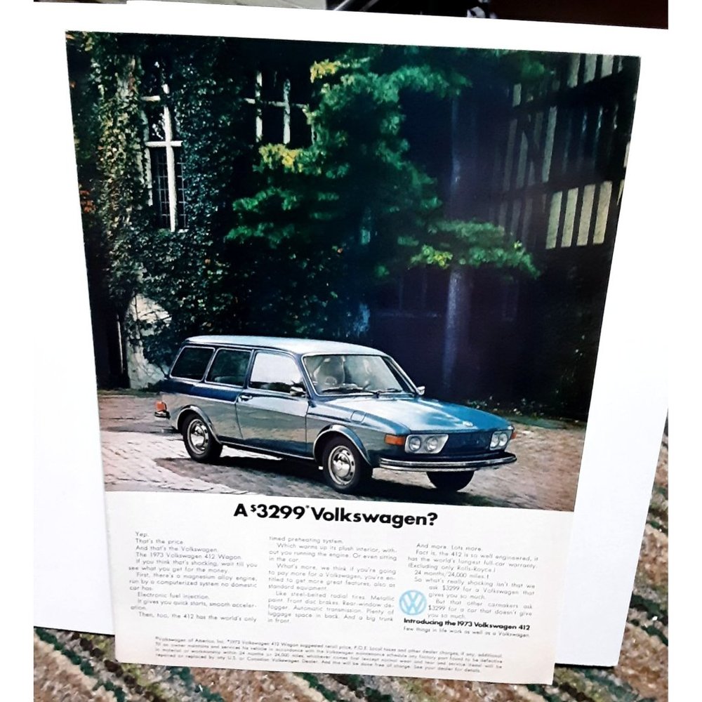 1972 1973 Volkswagen 412 Wagon VW Vintage Print Ad 70s